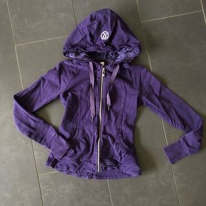 LULULEMON Scuba Zip Up Purple Jacket Ruffle Hoodie Sz 6 w/ Thumbholes